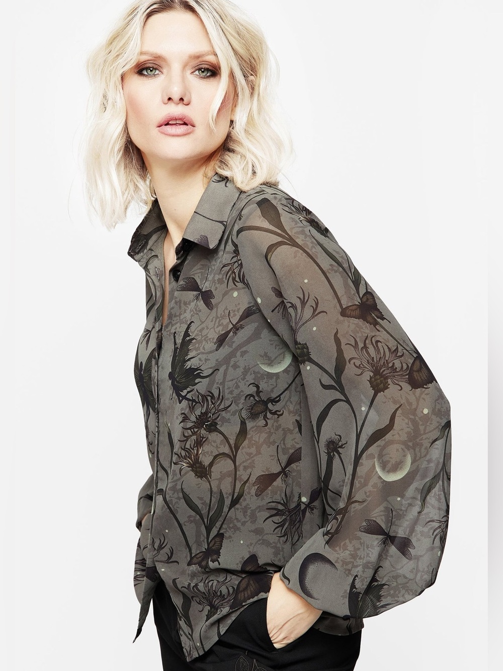Disturbia Gloriana Floral Print Chiffon Shirt US 6 / UK 10